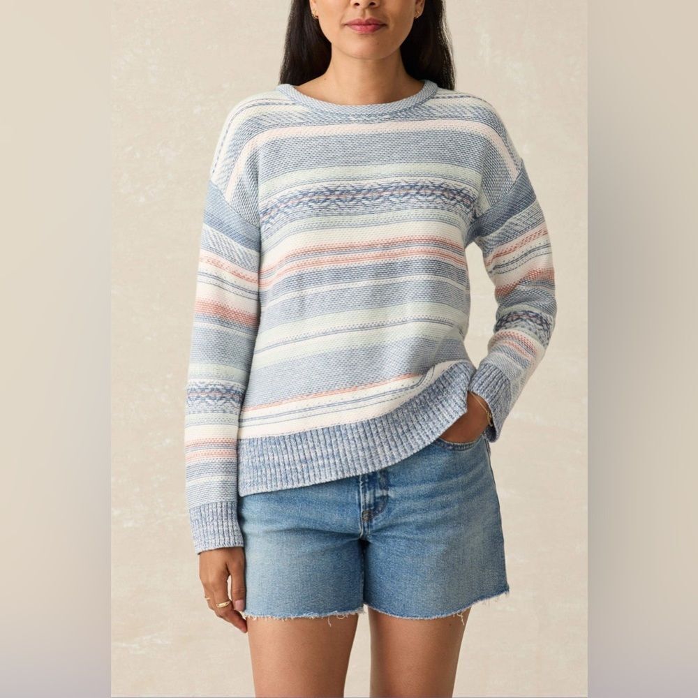 Faherty Todos Santos Stripe High Tide Organic Cotton Sweater Size Extra Small